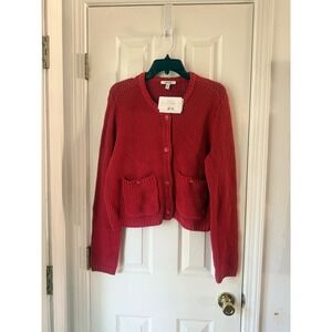 Splendid Red Chunky Knit Cardigan Sweater Button Front Pockets RS4K860 Large